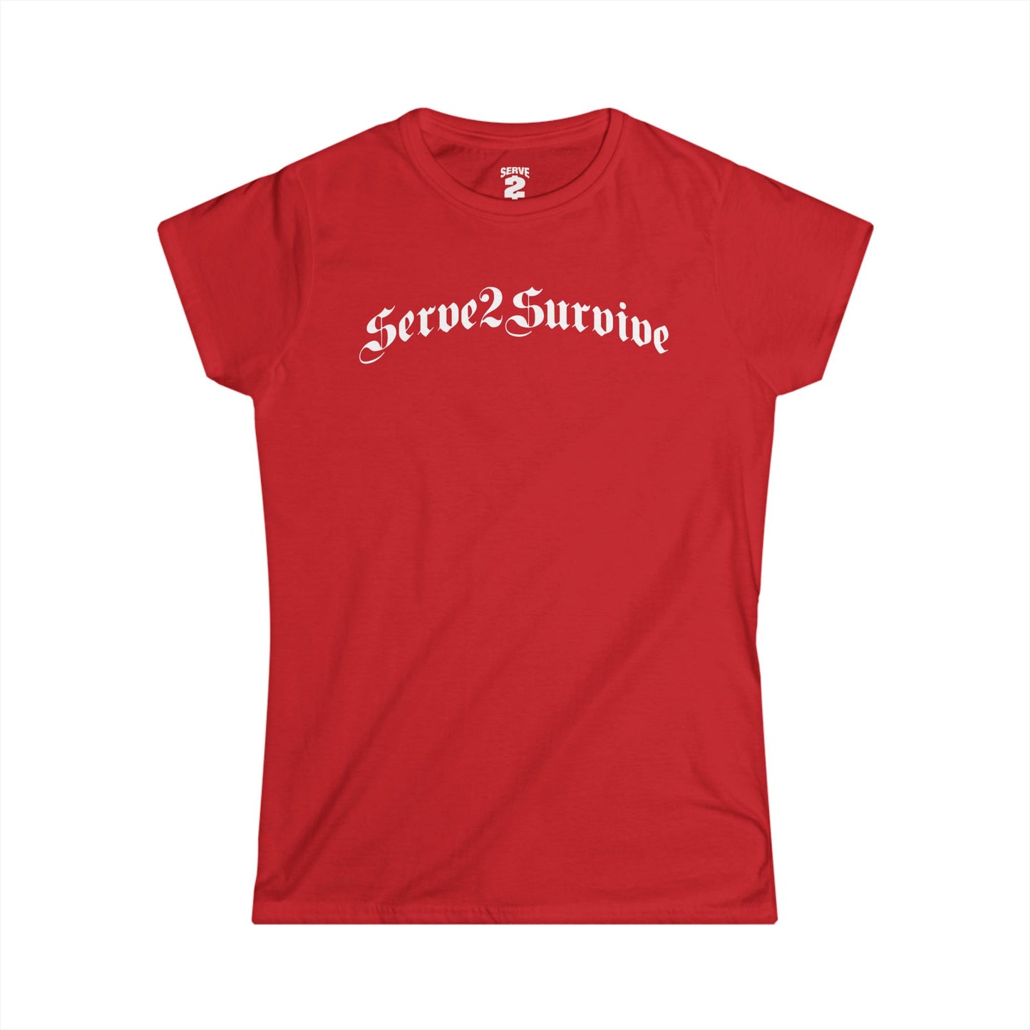 Serve 2 Survive® Old English Women's Softstyle T-Shirt (White Logo)