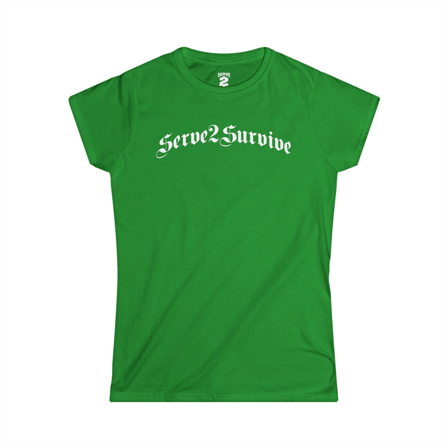 Serve 2 Survive® Old English Women's Softstyle T-Shirt (White Logo)