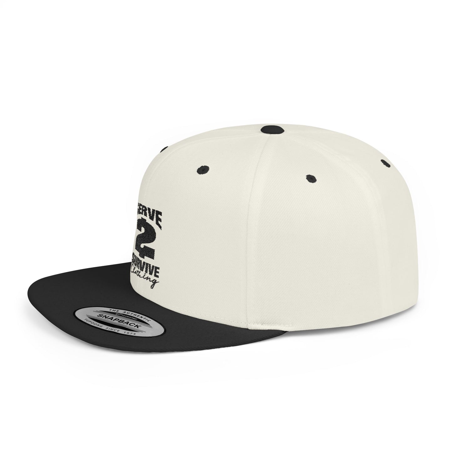 Serve 2 Survive® Flat Bill Snapback Hat - Black 'Serve 2 Survive' Design