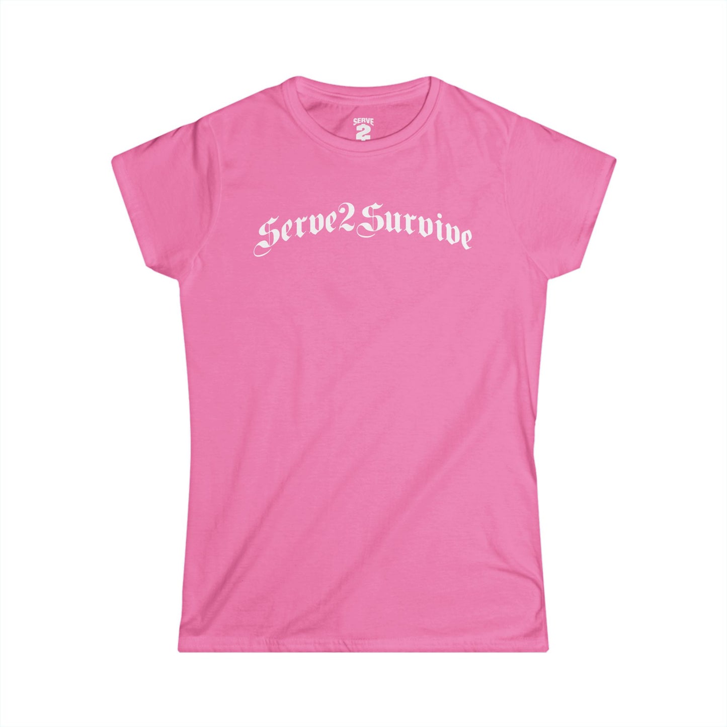 Serve 2 Survive® Old English Women's Softstyle T-Shirt (White Logo)