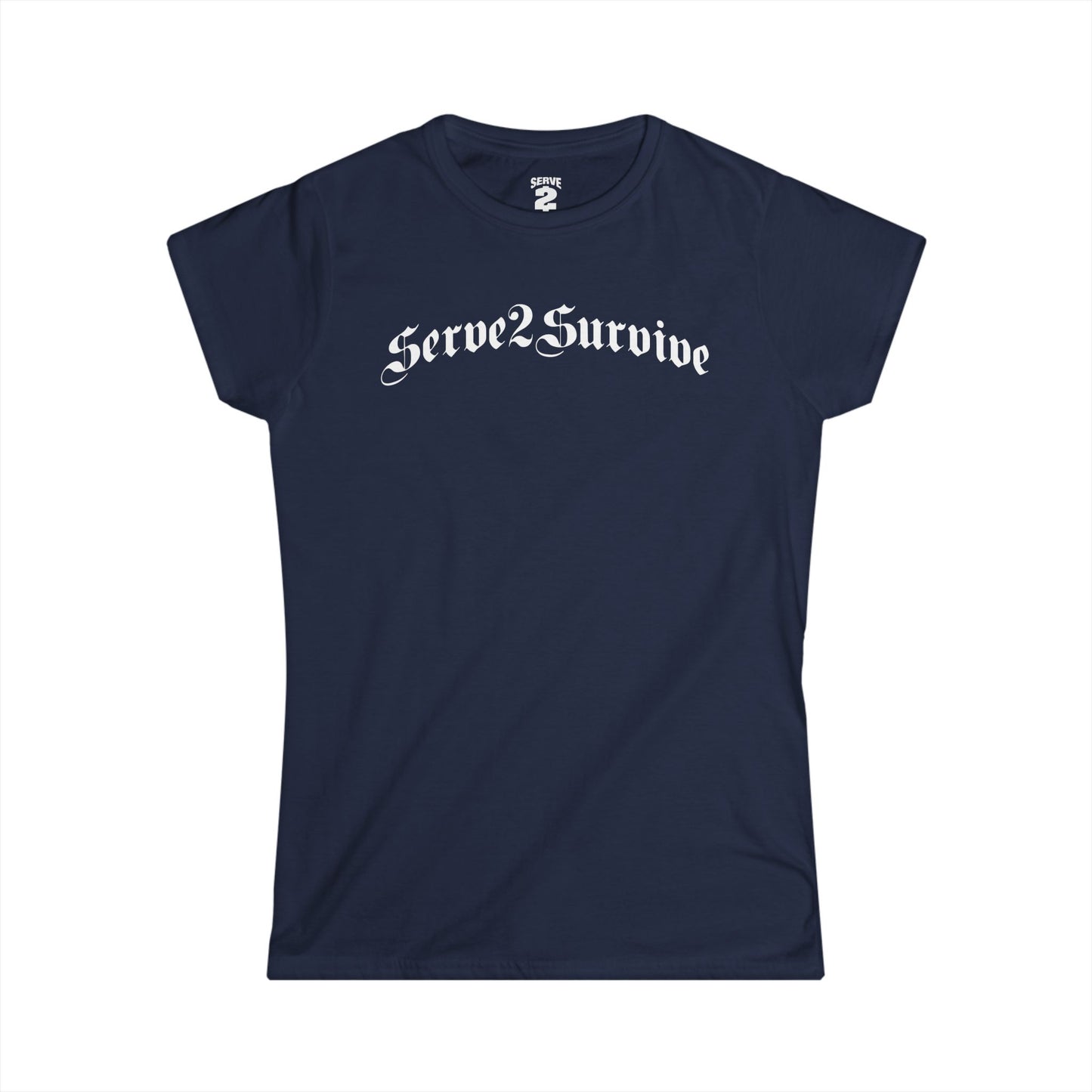 Serve 2 Survive® Old English Women's Softstyle T-Shirt (White Logo)