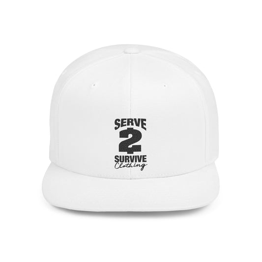 Serve 2 Survive® Flat Bill Snapback Hat - Black 'Serve 2 Survive' Design
