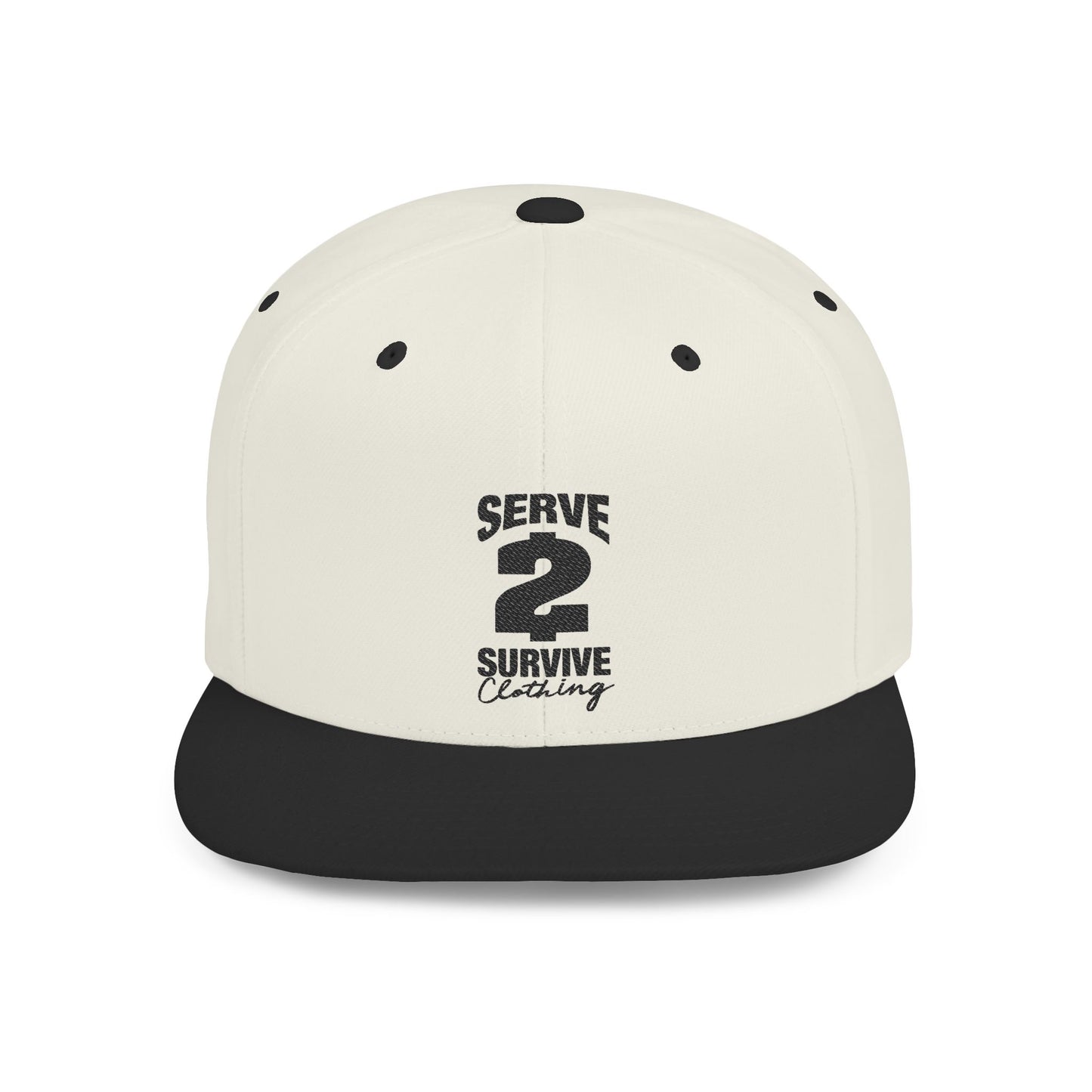 Serve 2 Survive® Flat Bill Snapback Hat - Black 'Serve 2 Survive' Design