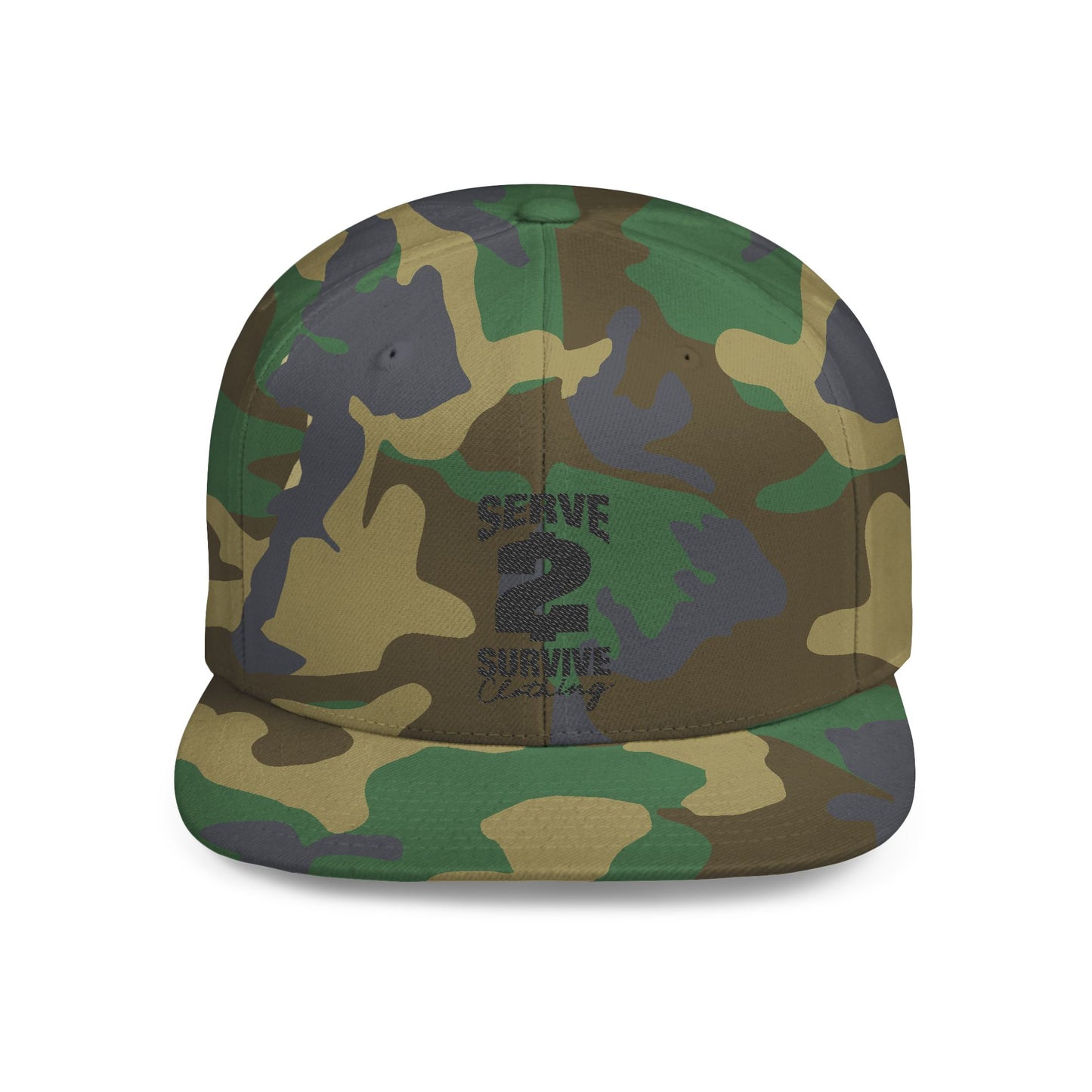 Serve 2 Survive® Flat Bill Snapback Hat - Black 'Serve 2 Survive' Design